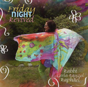 Cover of Friday Night Revived, Rabbi Rayzel Raphael in colorful silk tallit and dancing